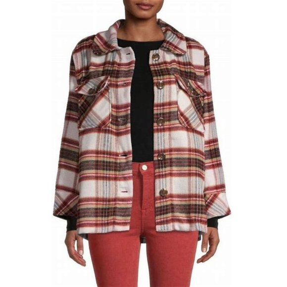NWT Red Fall Winter Must Have Comfy Plaid Shirt Jacket - Picture 1 of 13